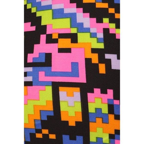 (Plus) Curvy Vivid Pink and Black Multi Tribal Pattern Print Leggings - Picture 5 of 5